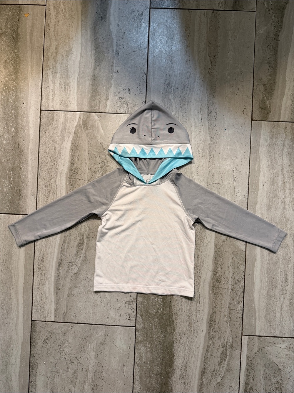wonder nation Shark Hooded Tee - Gray, White & Aqua